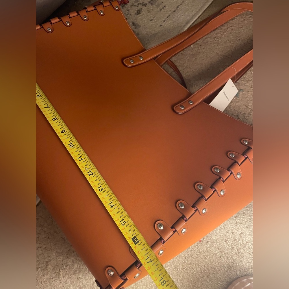 COACHTOPIA 🤎 Coach large Brown Amber Leather river lace up Tote Bag w/ Pouch NWT - Picture 13 of 16